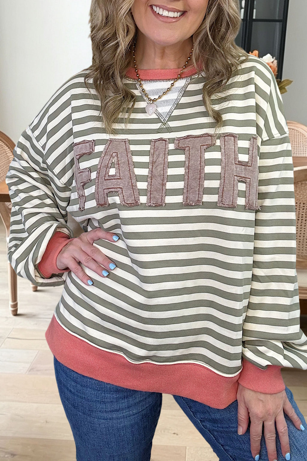 Striped Raw Patch 'FAITH' Sweatshirt