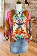 Bohemian Floral V-Neck Blouse