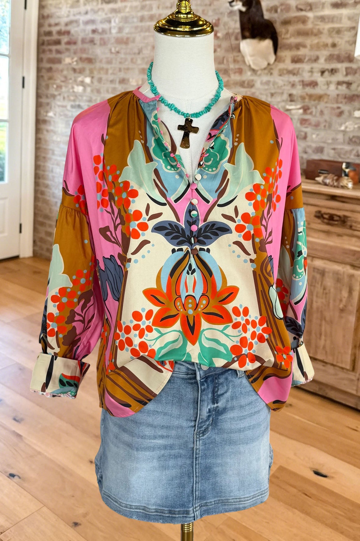 Bohemian Floral V-Neck Blouse