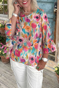 Floral Print Ruffle Sleeve Blouse