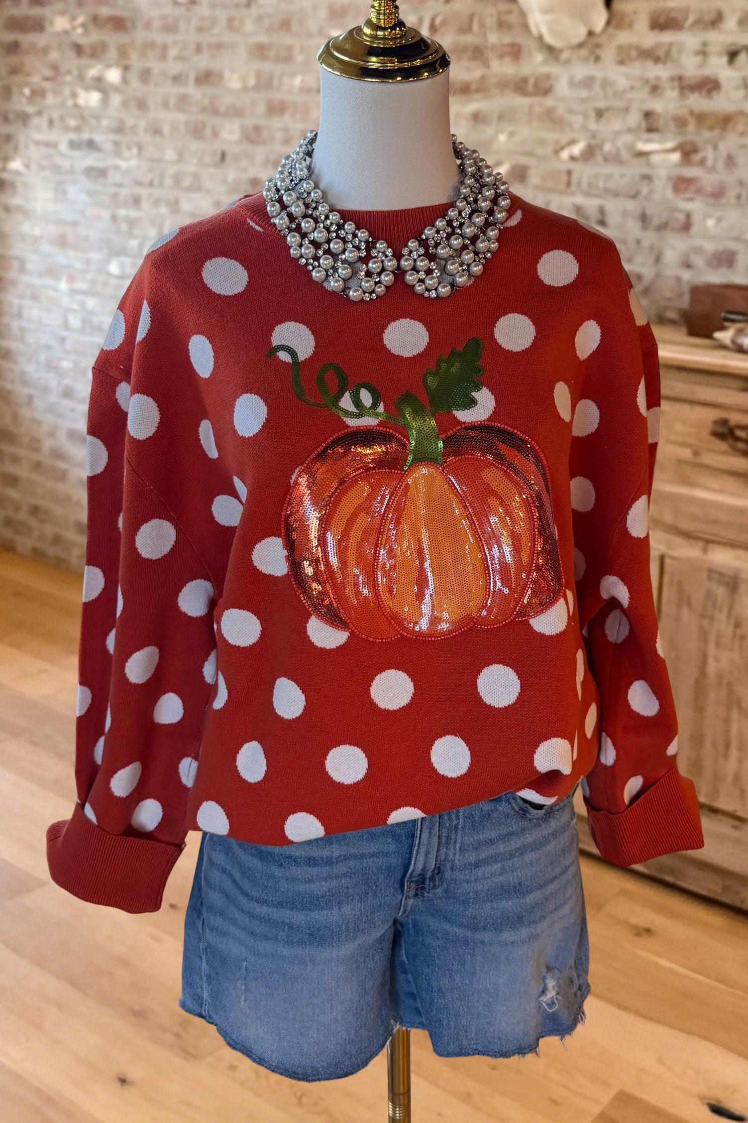 Sequin Pumpkin Polka Dot Sweater