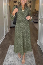 Geometric Print Long Sleeve Maxi Dress