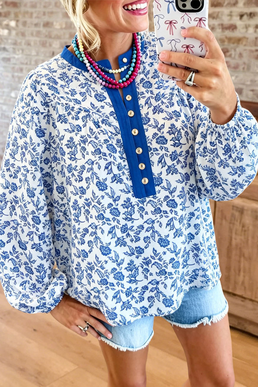 Floral Print Button Front Blouse