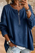 Denim Quarter Zip Oversized Top