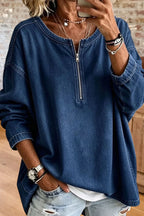 Denim Quarter Zip Oversized Top