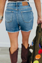 High Rise Distressed Denim Shorts