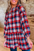 Plaid Tiered Ruffle Hem Tunic Top