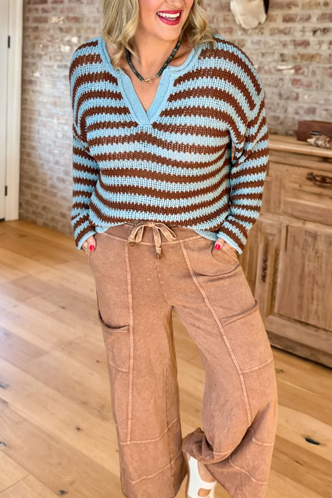 Causal Striped V Neck Sweater