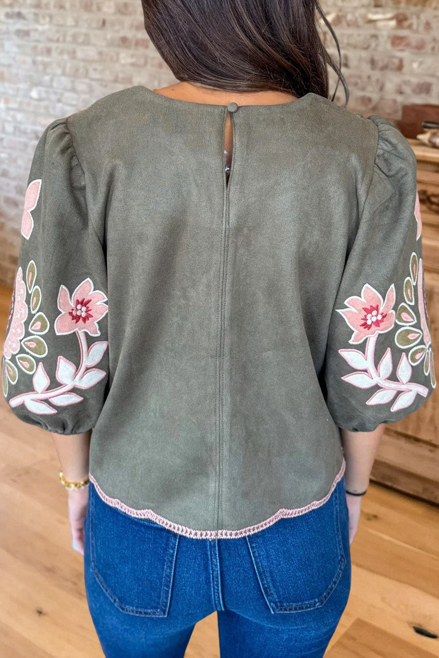 Floral Embroidered Puff Sleeve Top
