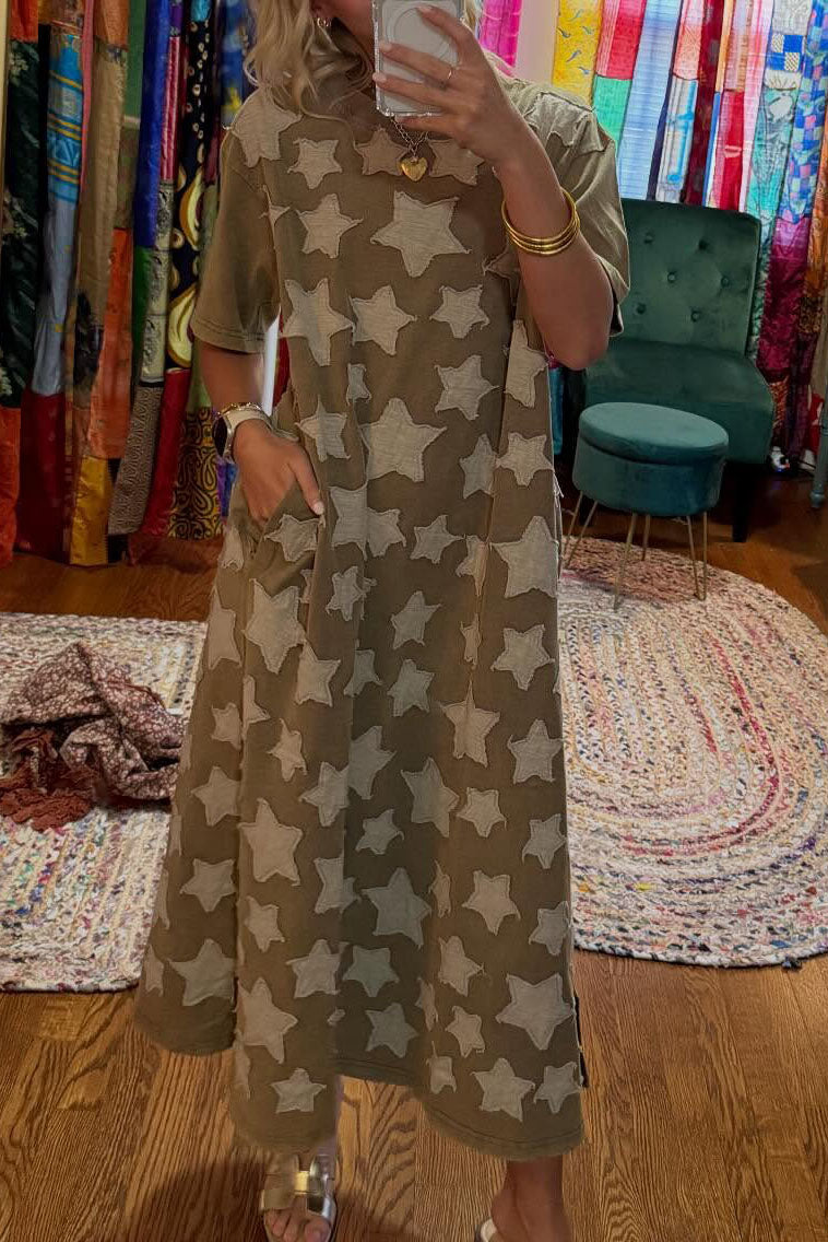 Star Patchwork Pocket Maxi Dress