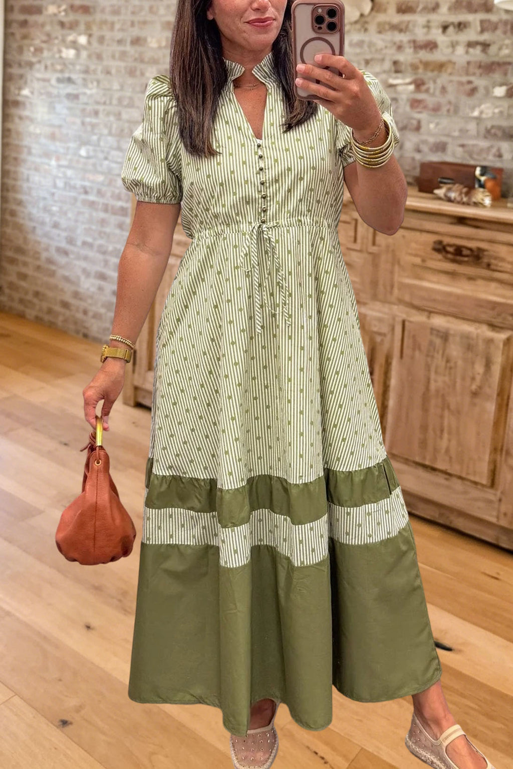 Striped Puff Sleeve Tiered Maxi Dress