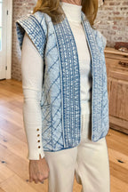 Quilted Denim Open Front Vest