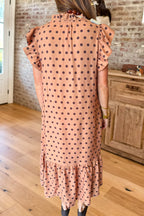 Polka Dot Flutter Sleeve Midi Dress