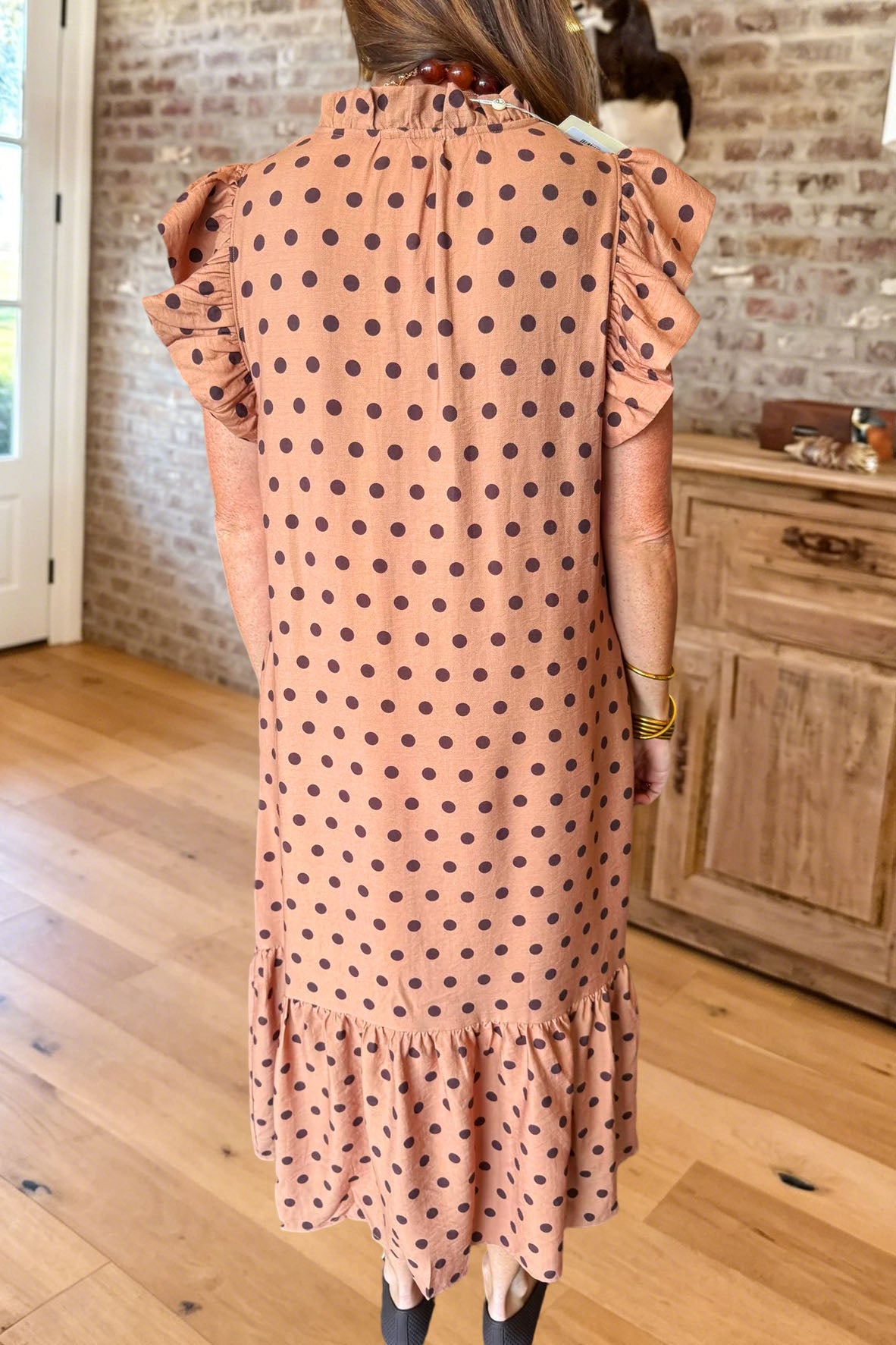 Polka Dot Flutter Sleeve Midi Dress