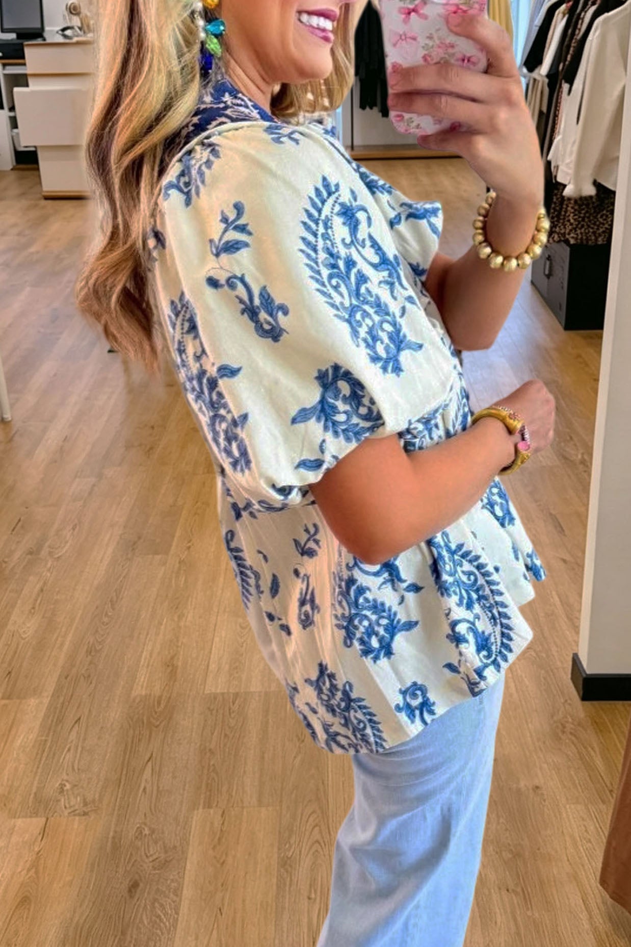 Boho Floral Print V-Neck Blouse
