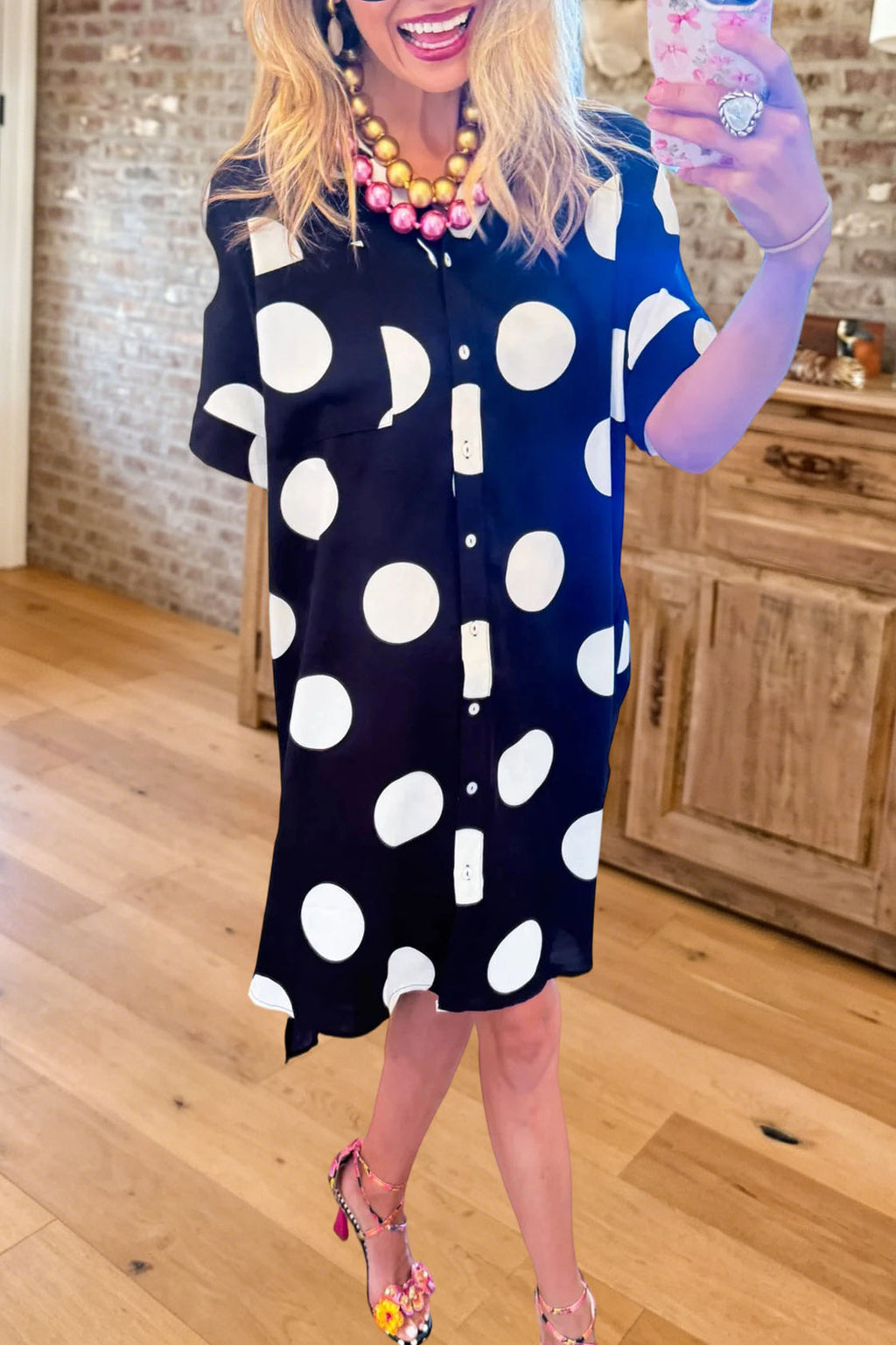 Polka Dot Pocket Shift Dress