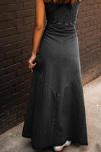 Vintage Button-Front Maxi Denim Dress