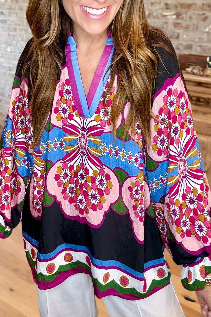 Floral Print V-Neck Boho Blouse