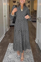 Geometric Print Long Sleeve Maxi Dress