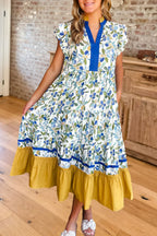 Floral Flutter Sleeve Tiered Maxi Dress