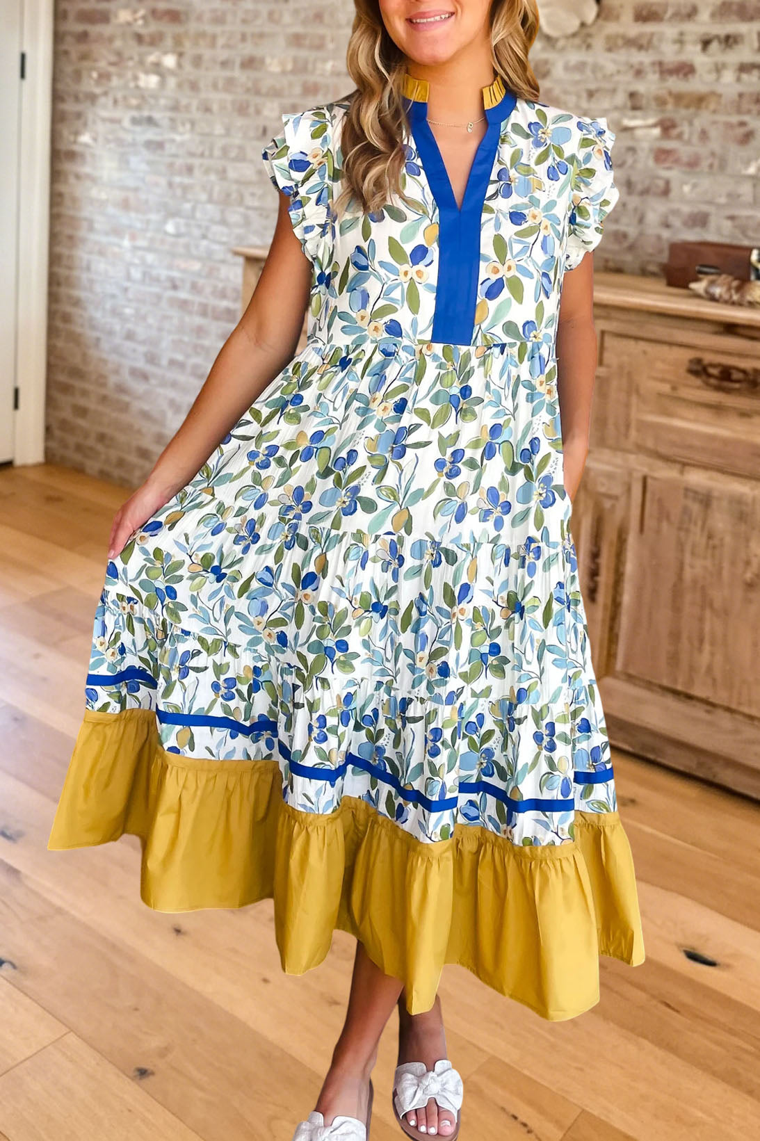 Floral Flutter Sleeve Tiered Maxi Dress