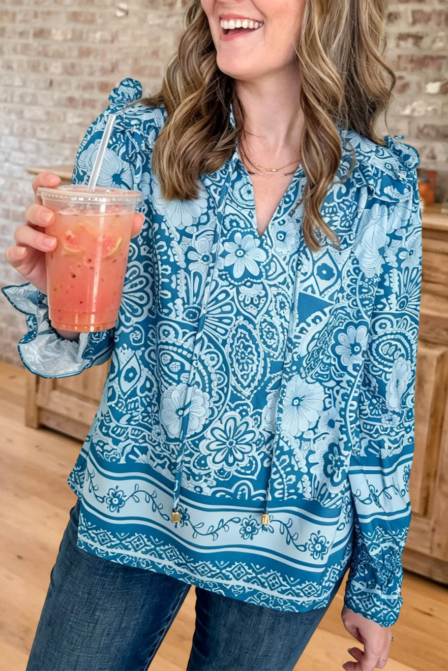 Boho Floral Print V-Neck Blouse