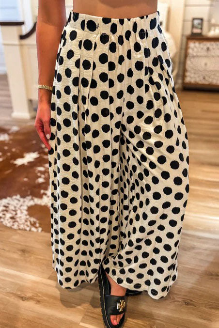 High Waist Polka Dot Wide Leg Pants