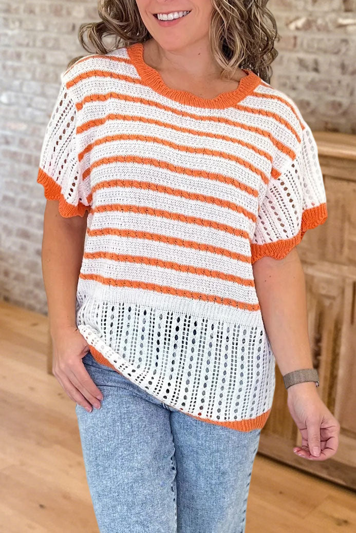 Striped Cutout Knit Short Top