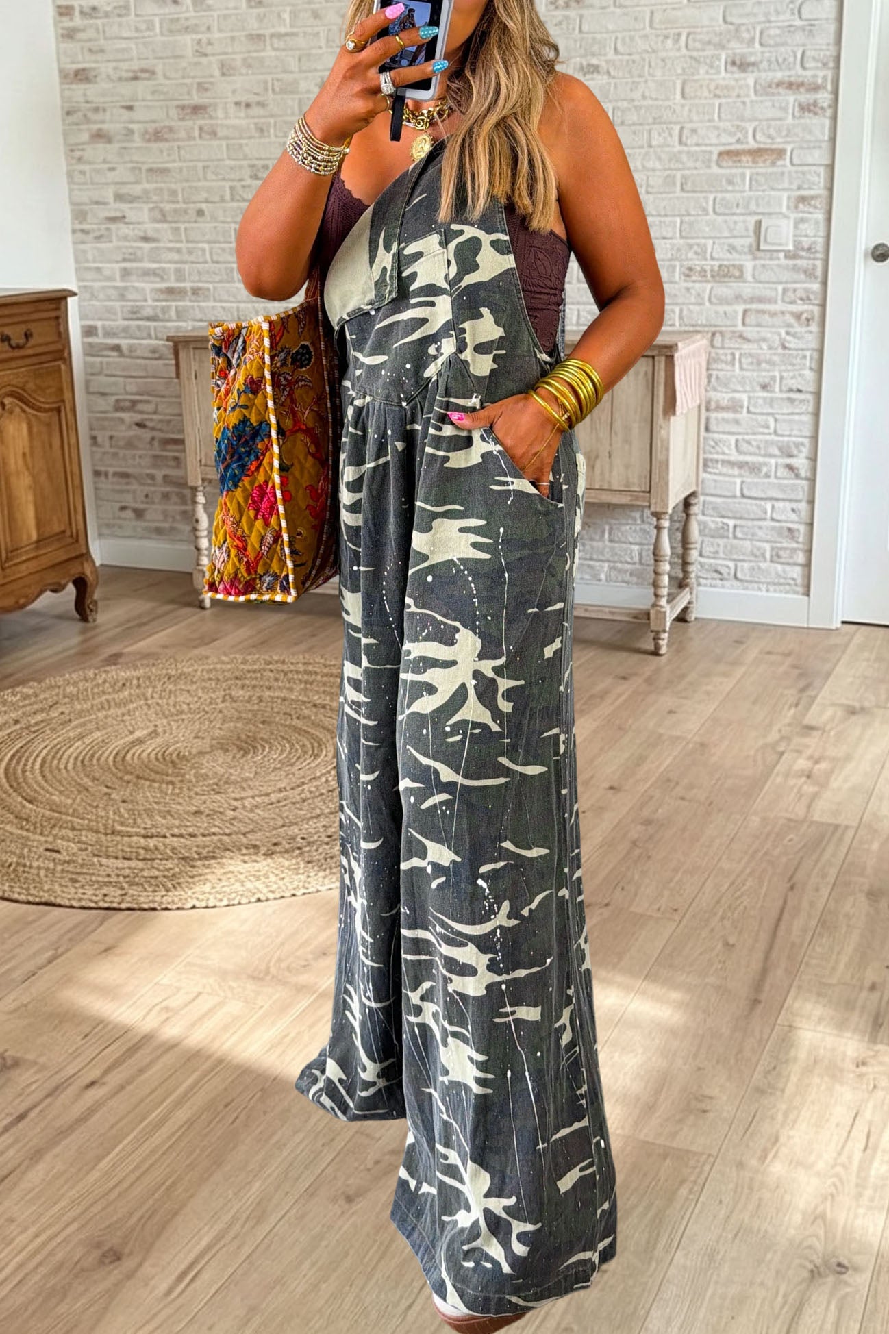Camo Wide Leg Pocket Dungarees