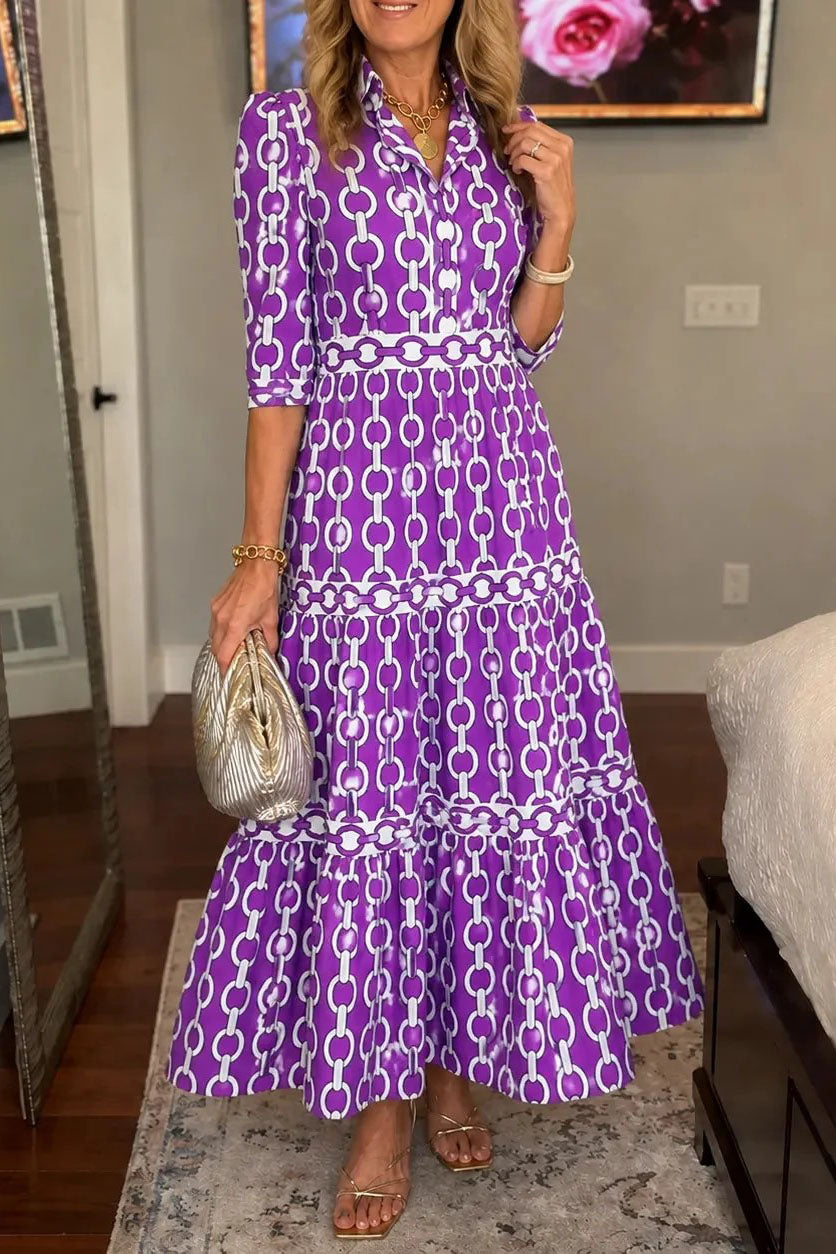 Chain Print Tiered Maxi Dress