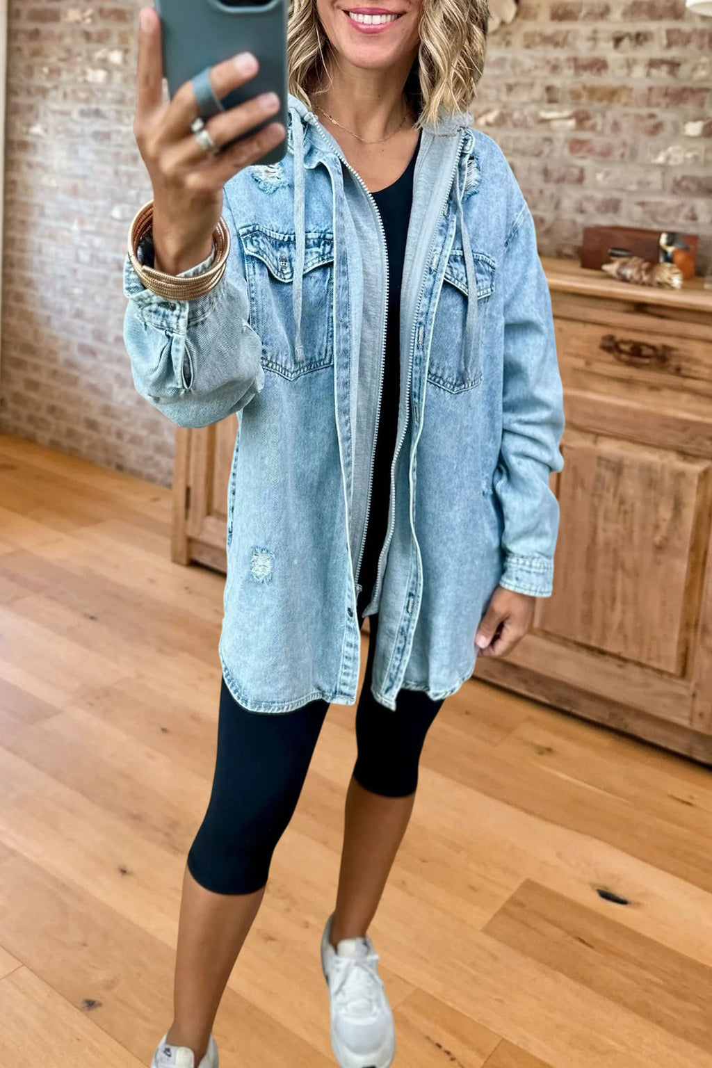 Hooded Layered Denim Jacket