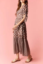 Polka Dot Puff Sleeve Midi Dress