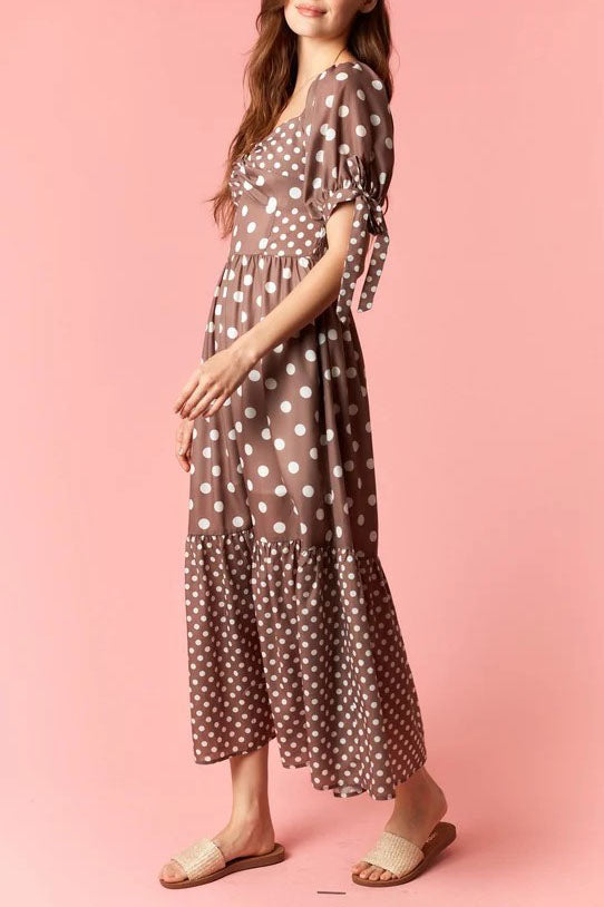 Polka Dot Puff Sleeve Midi Dress