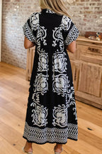 Boho Print V Neck Maxi Dress