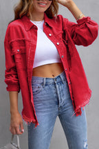 Distressed Raw Hem Denim Jacket
