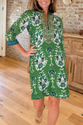 Ikat Printed Embroidered Tunic Dress