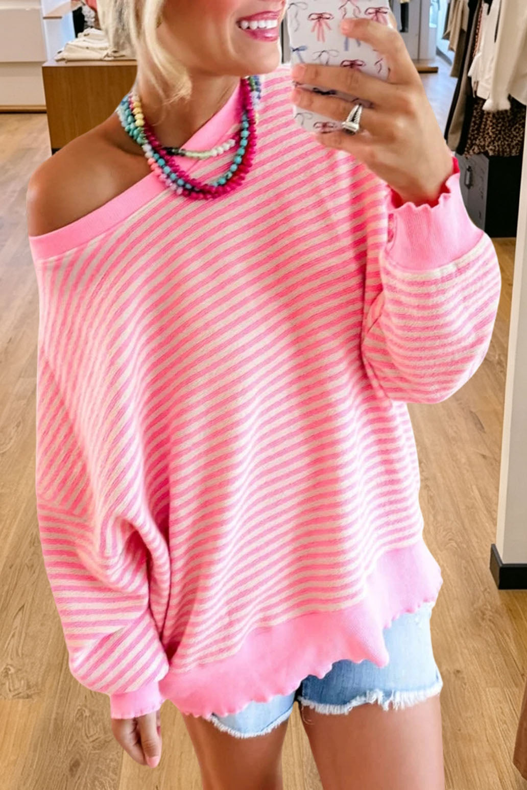 Causal Striped Crew-neck Sweatshirt
