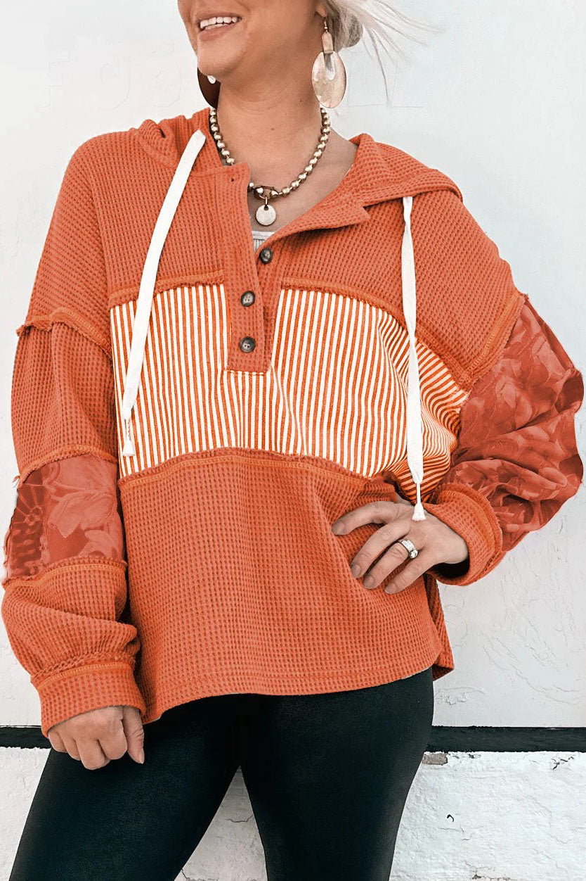 Striped Waffle Knit Hooded Top