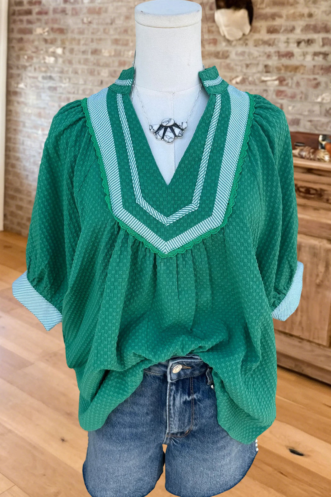 Lace Embroidered Puff Sleeve Blouse