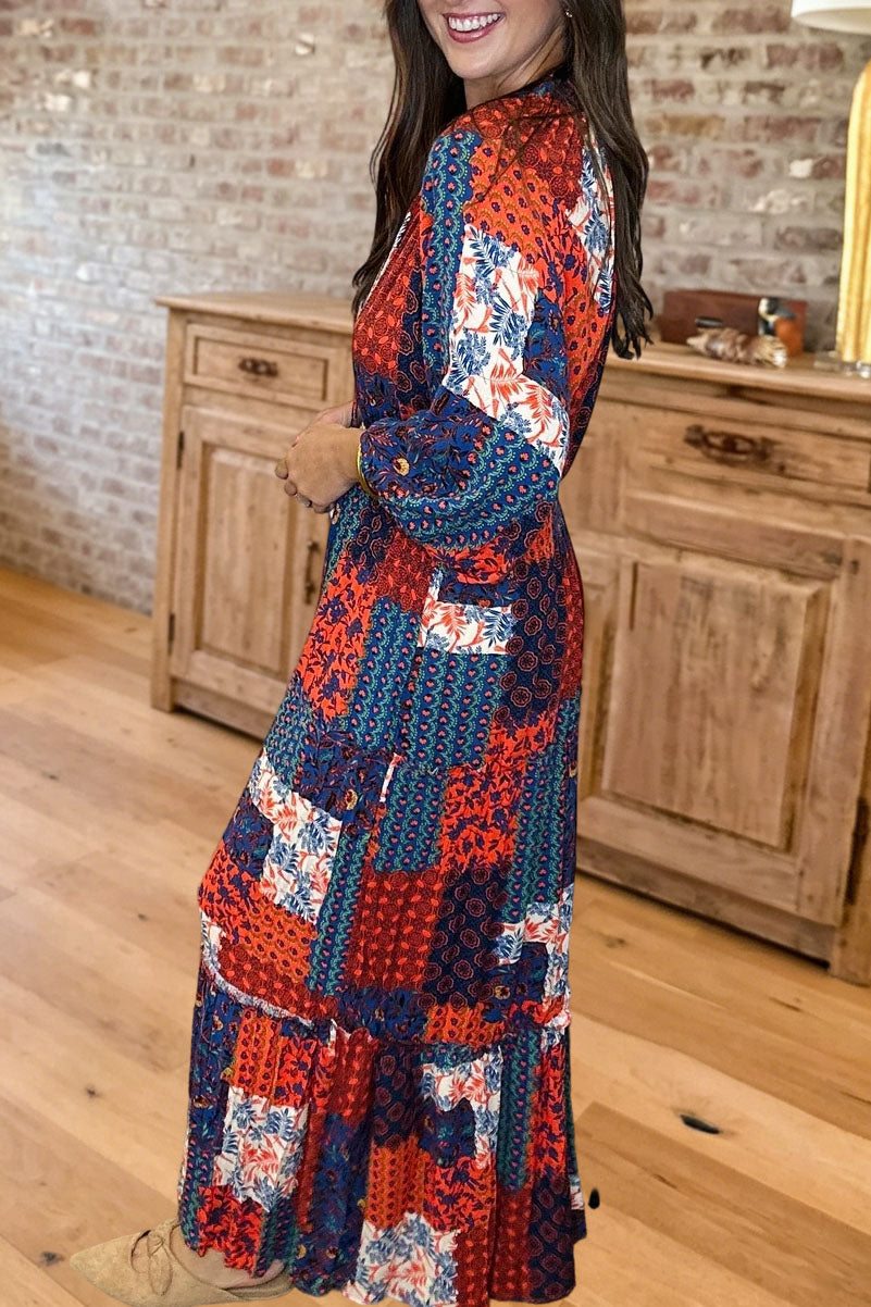 Floral Patchwork Tiered Maxi Dress