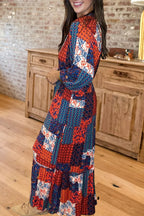 Floral Patchwork Tiered Maxi Dress