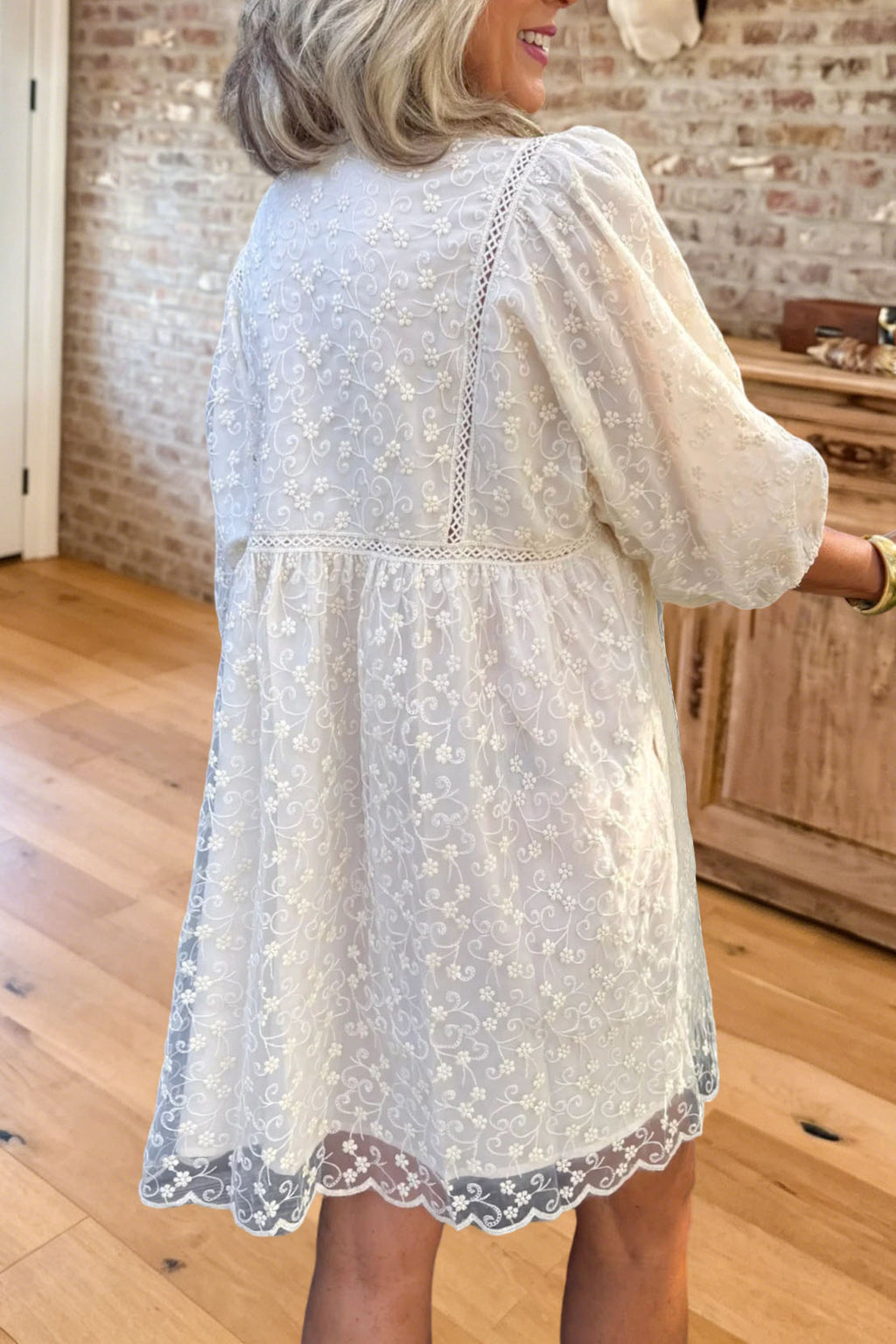Lace Embroidery V-Neck Mini Dress