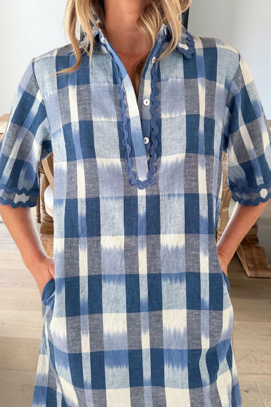 Plaid Scallop Trim Mini Dress