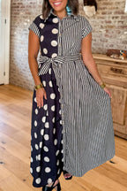 Striped Polka Dot Belted Shirt Dress