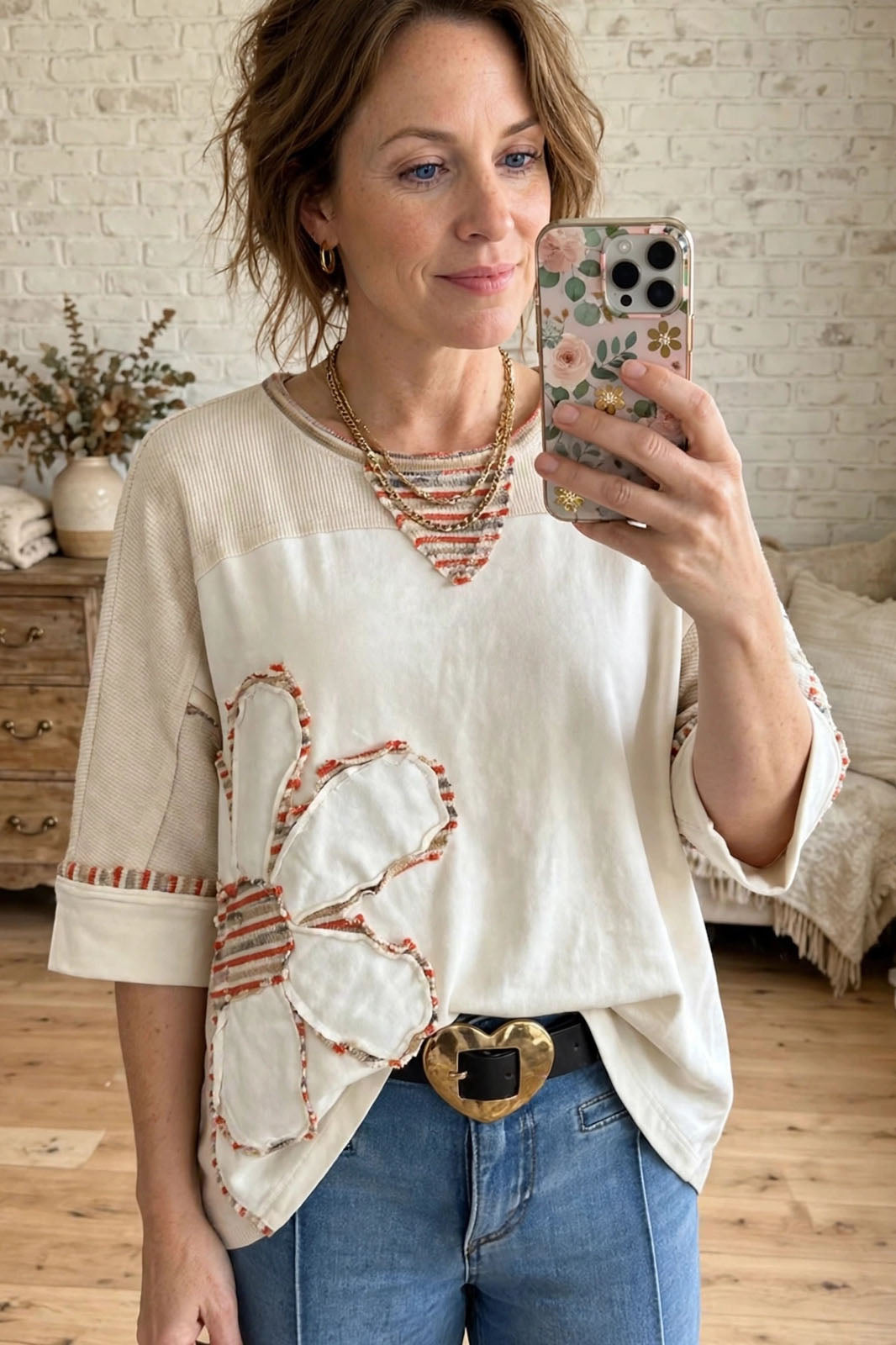 Floral Applique Loose Top