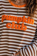 Striped Pumpkin Club Embroidery Sweatshirt