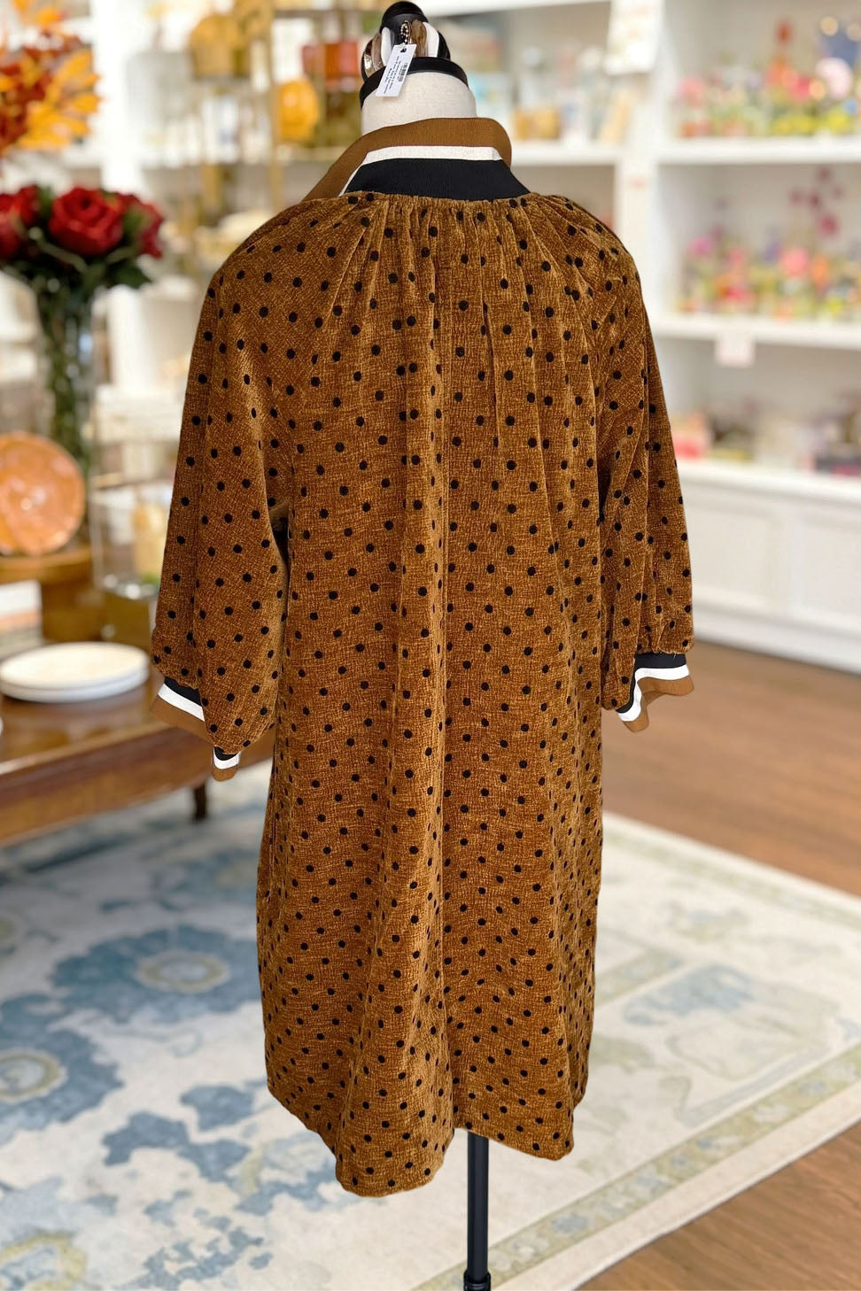 Polka Dot Zipper Corduroy Dress