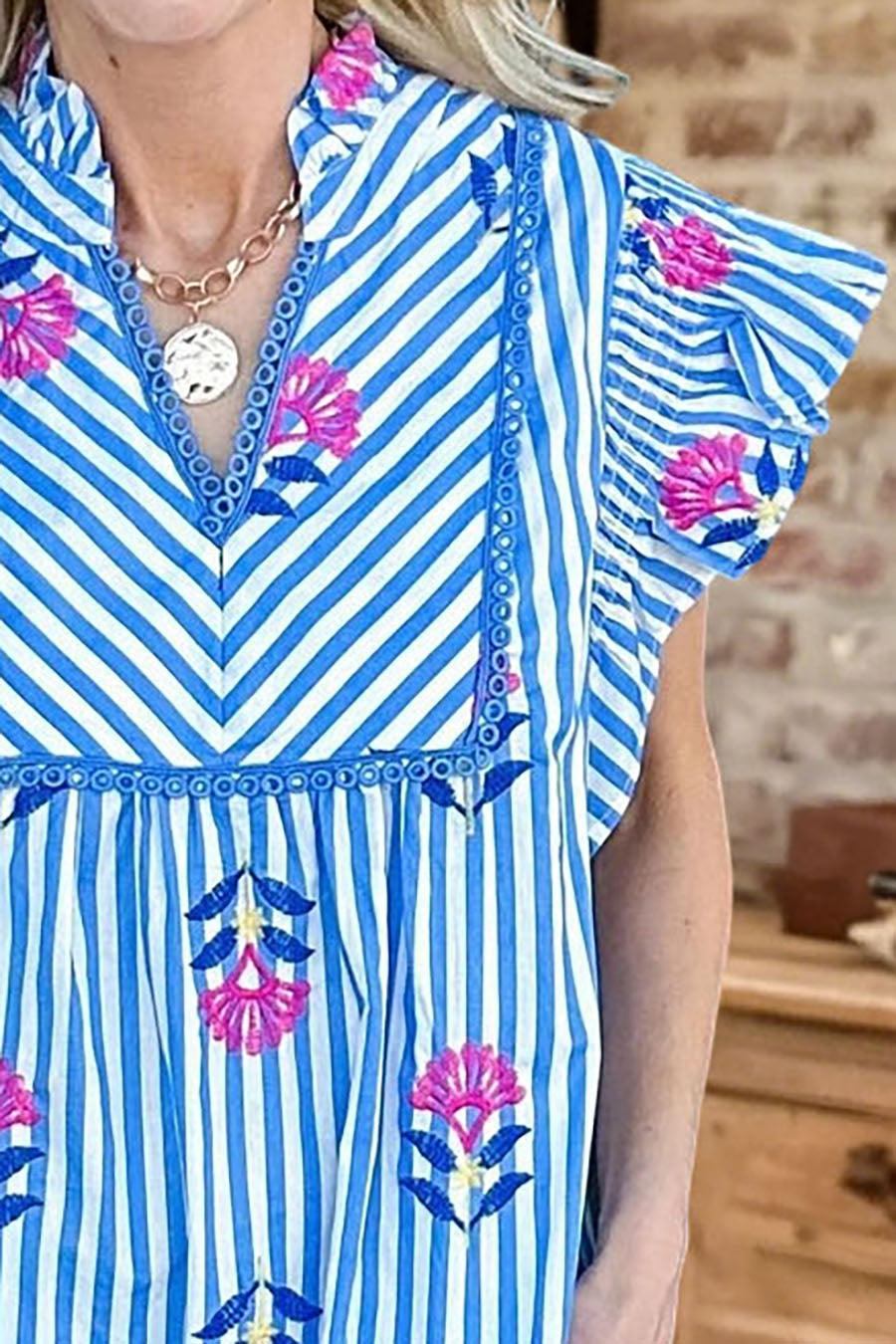 Floral Striped Flutter Sleeve Maxi Dress