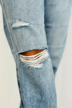 Mid Rise Distressed Straight Leg Jeans