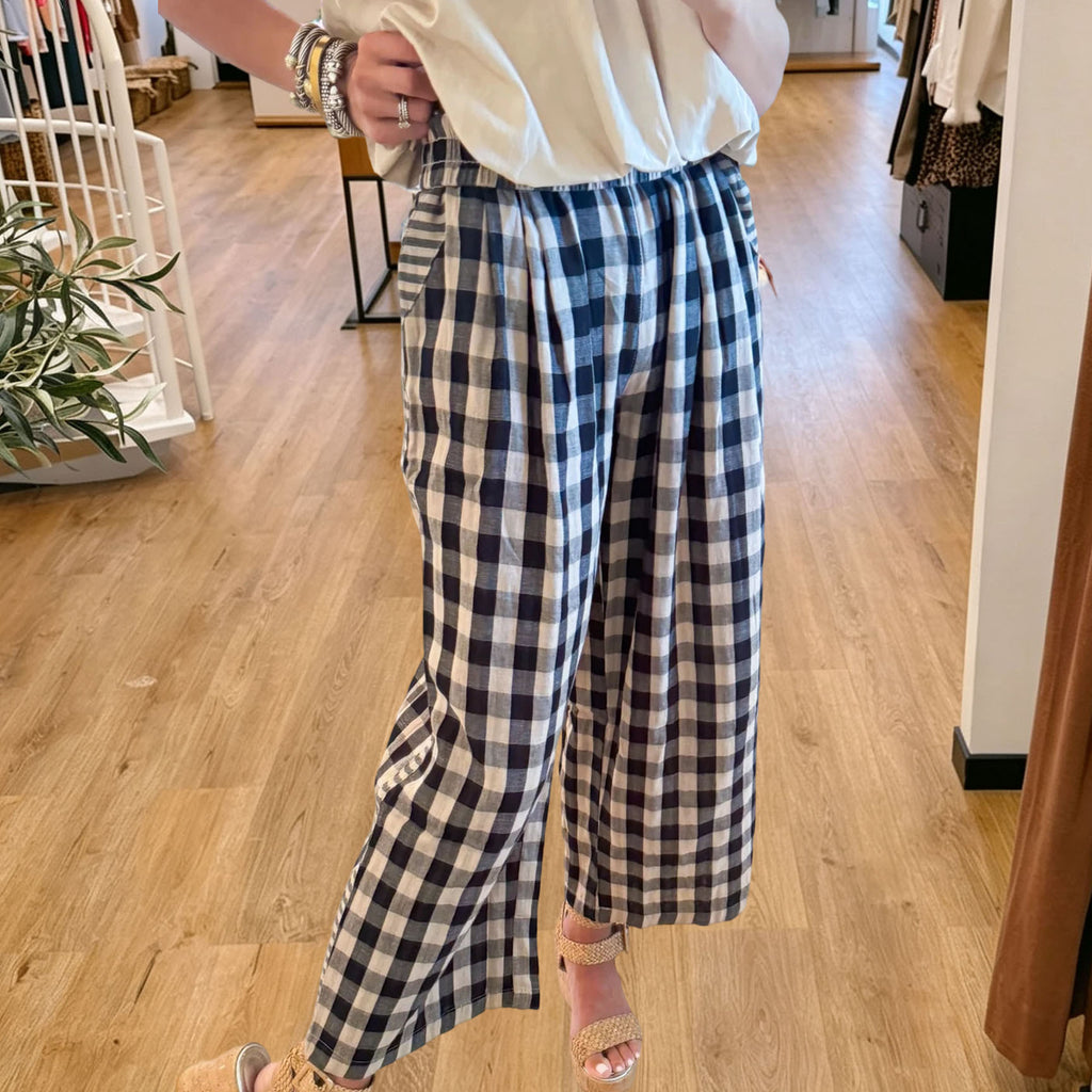 Casual Plaid Wide Leg Pants